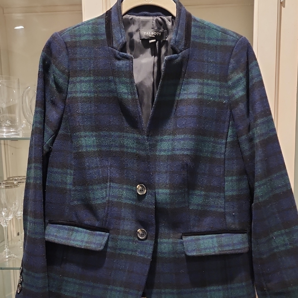 Talbots Navy and Green Checkered Jacket